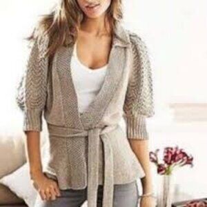 Belted Princess Sleeve Wrap Cardigan Taupe S
